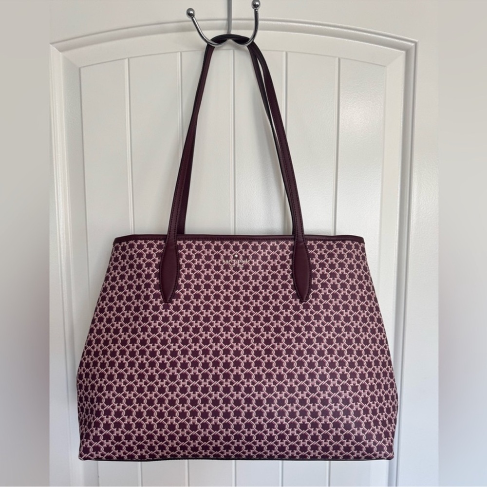 Kate Spade New York Spade Link Tote Bag Pink Multi Coated Canvas Work Bag Large